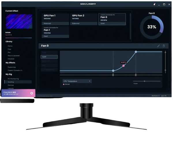 SignalRGB performance widget showing thermals and fan curves