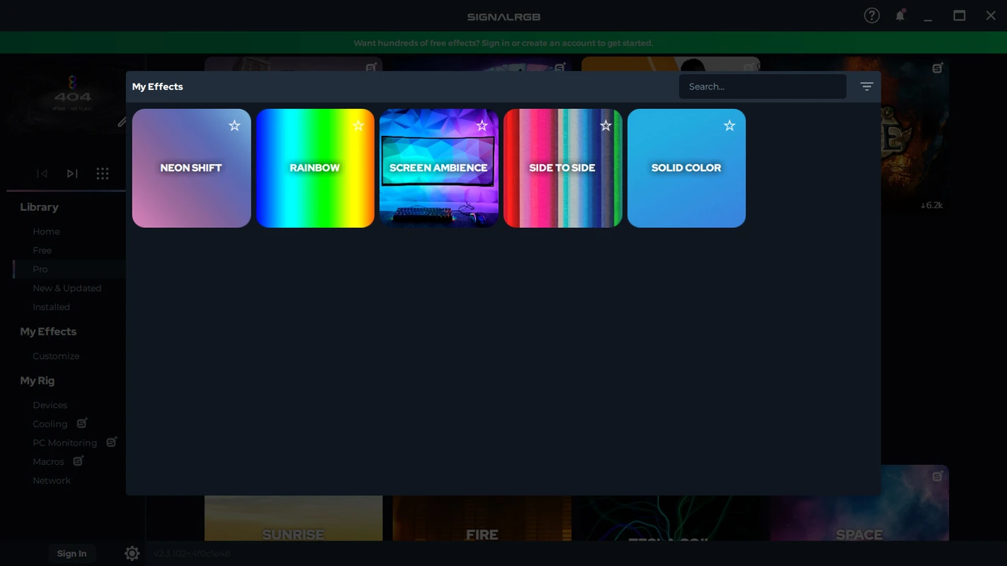 SignalRGB audio visualizer bars pulsing to desktop sound